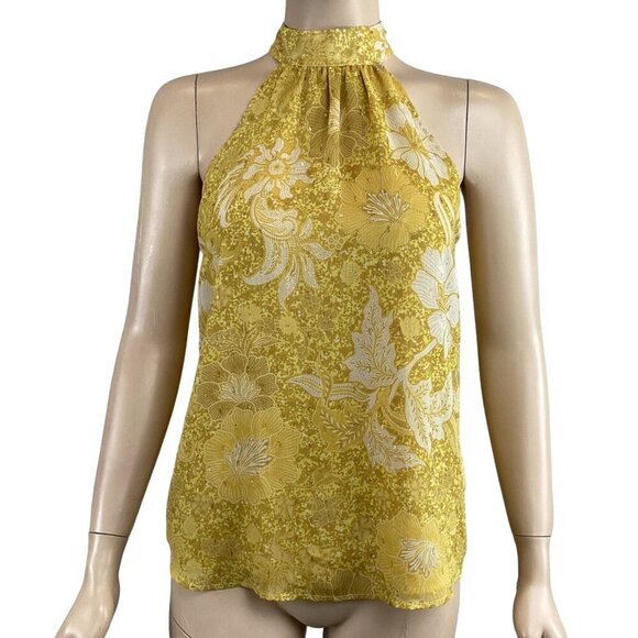 Cupcakes & Cashmere Yellow Floral Halter Top Size XS XSmall Gold Yellow‎ - Picture 1 of 9